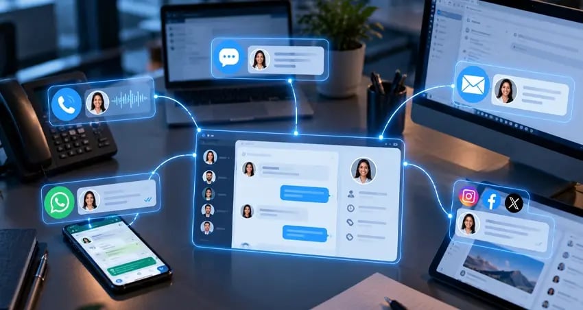 Contact Center omnicanal que integra llamadas, WhatsApp, chat, email y redes sociales